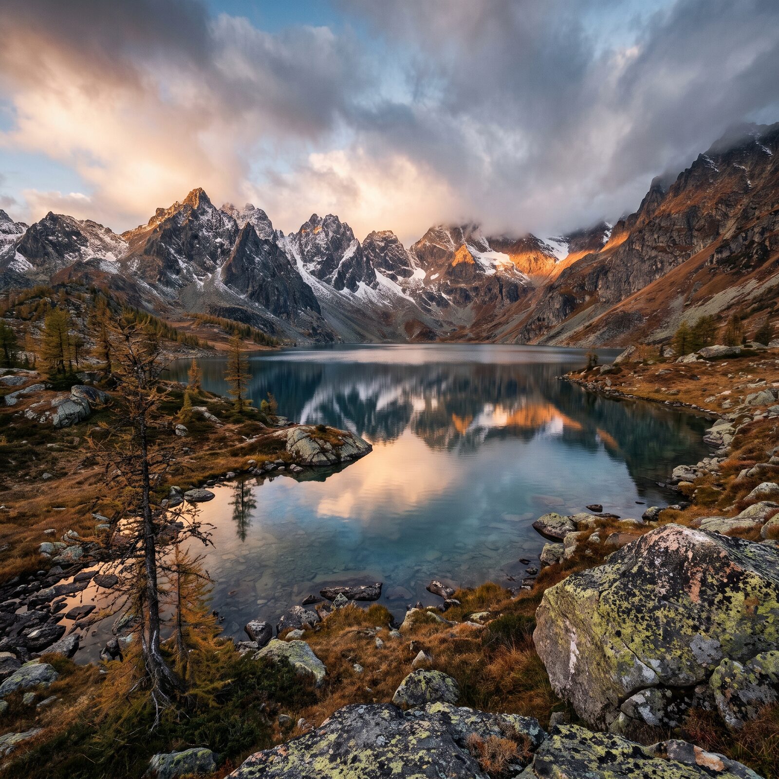 Remote alpine lake at sunrise
